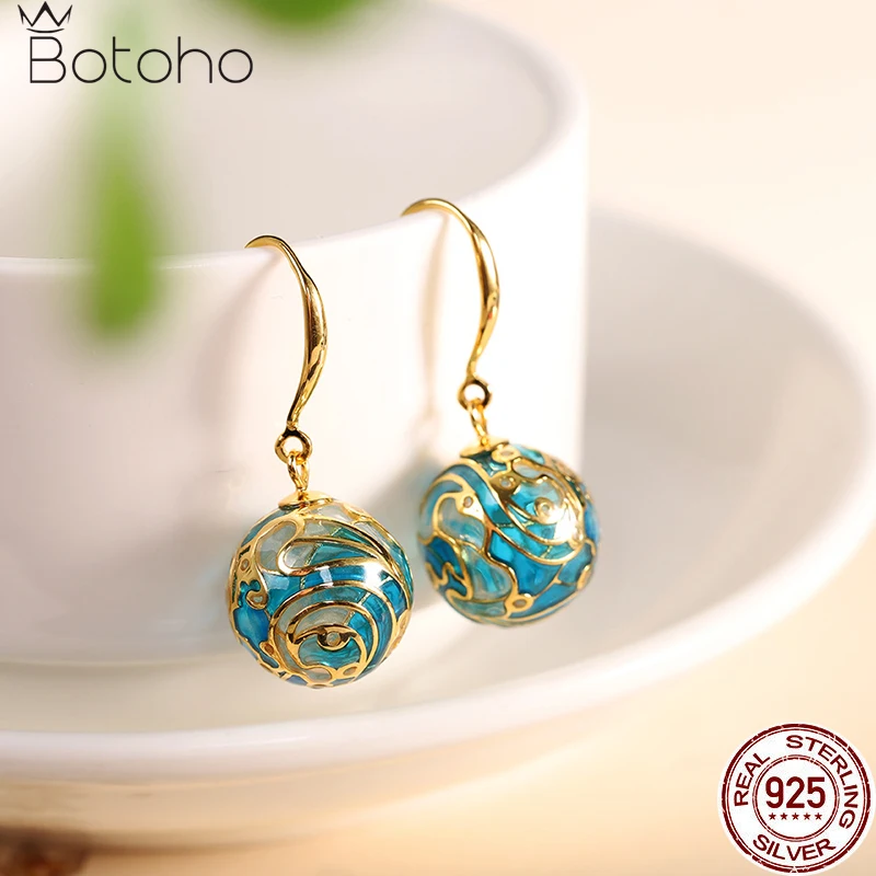 

Серьги-подвески женские из серебра 925 пробы с эмалью и шариками