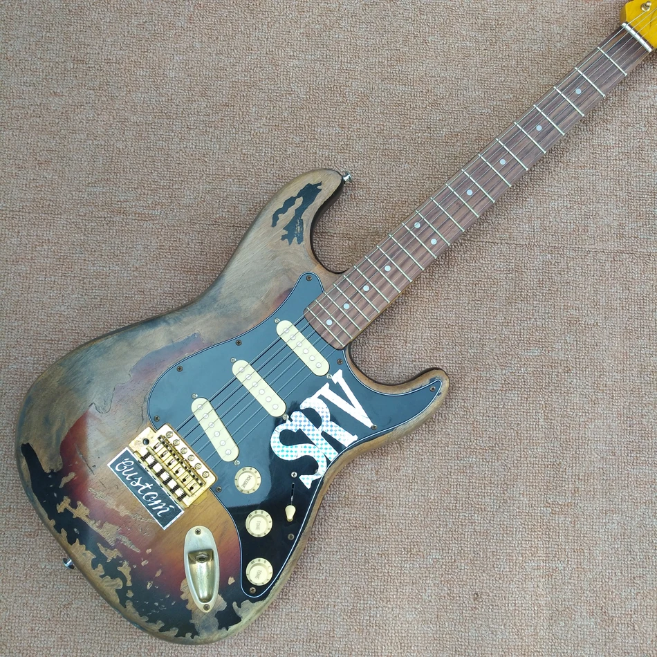 

High quality Relic electric guitar, SRV style, Alder body with Maple neck, Custom electric guitar, free shipping, 03