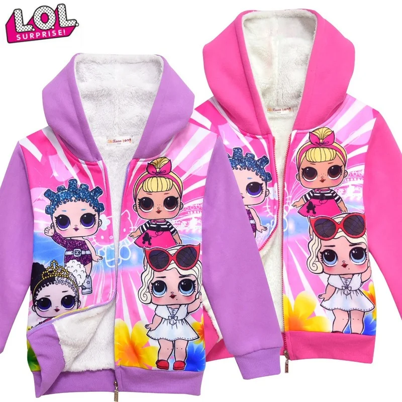 

Lol Surprise Doll Cute Cartoon Fashion Girls Plus Velvet Warm Quilted Padded Children's Jacket Winter Clothes for Girls