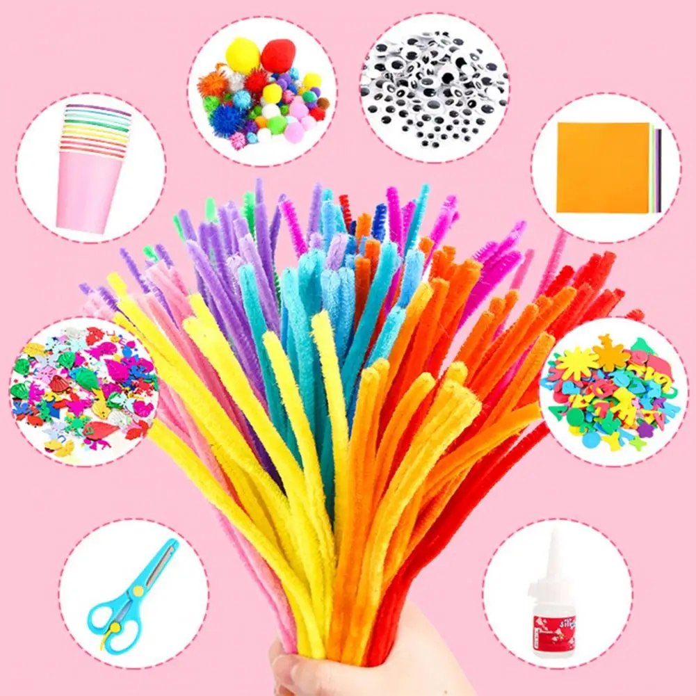 

Twist Bars Soft Touch Plush Pipe Cleaners Twist Sticks Handmade Craft Material for Diy Fluffy Flower Models with Cartoon Eyes