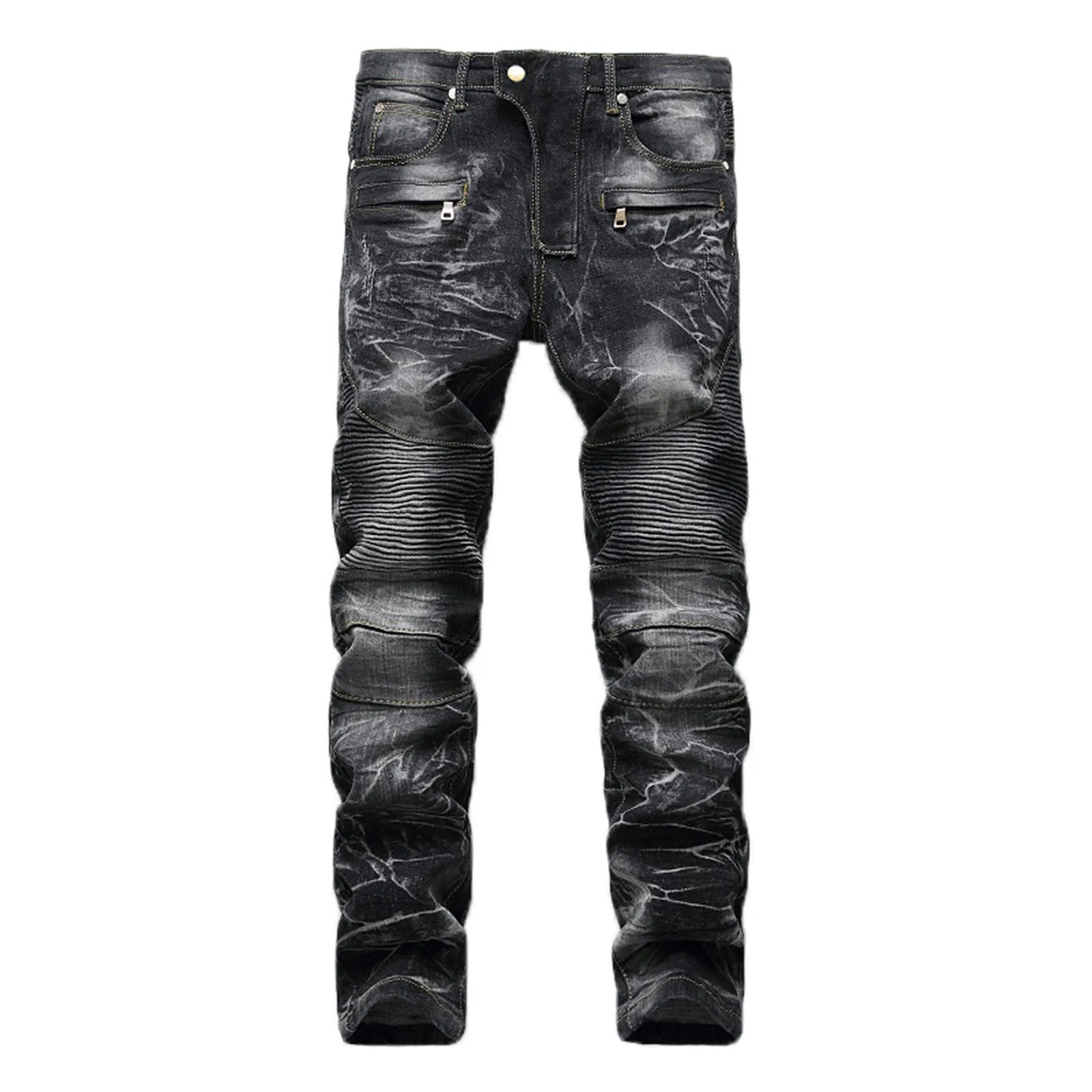 

Pants Hole Frayed Jeans Trousers Men's Fold Wash Work Vintage Denim Men's pants
