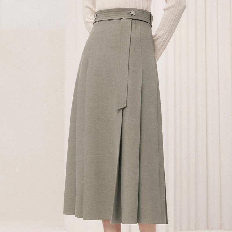 

High-end Pleated Skirt Women's Spring and Autumn New High-waist Skirt A-line Thin Draped Big Skirt Office Lady Mid-Calf Skirt
