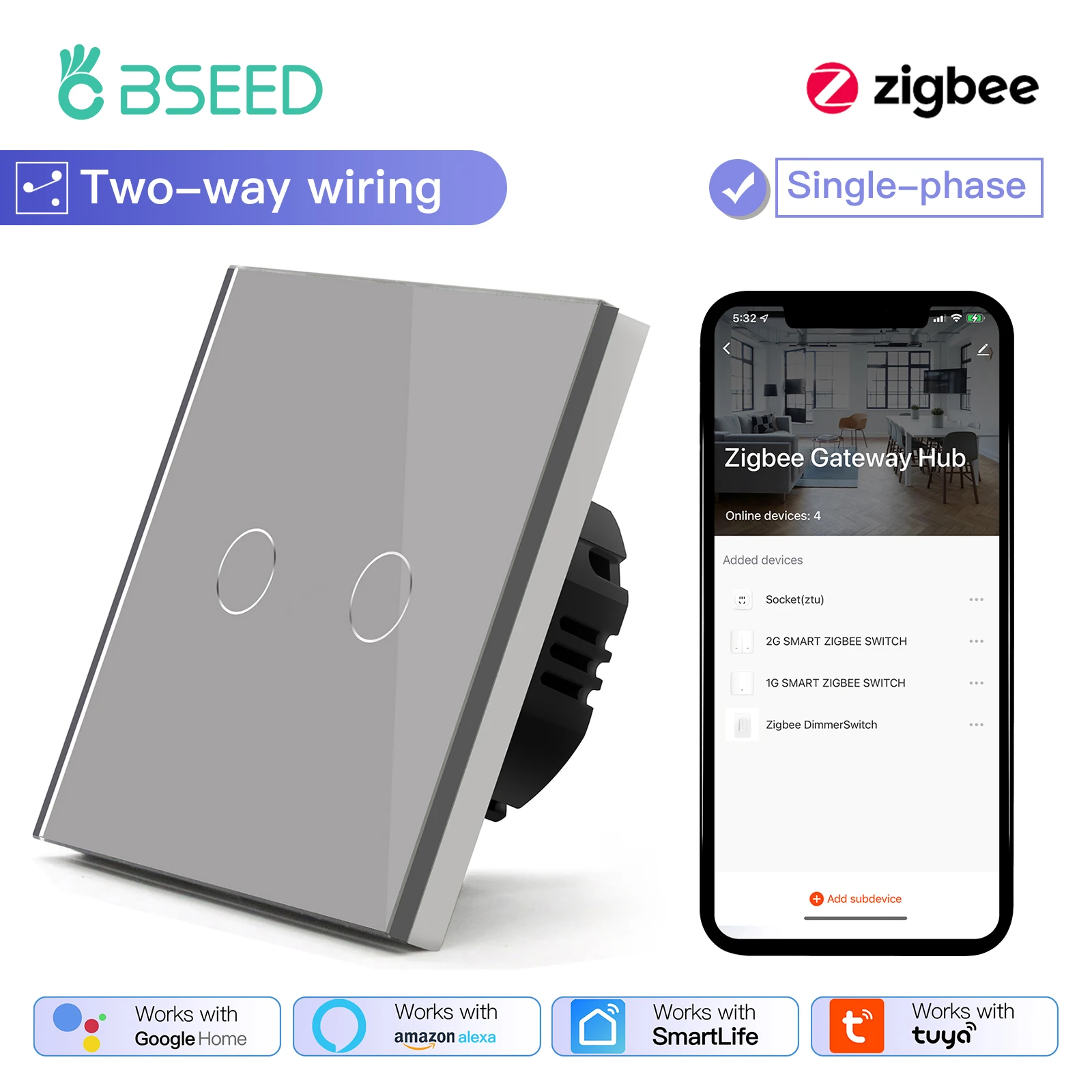 

BSEED Сенсорный выключатель света Zigbee 1/2/3 Gang