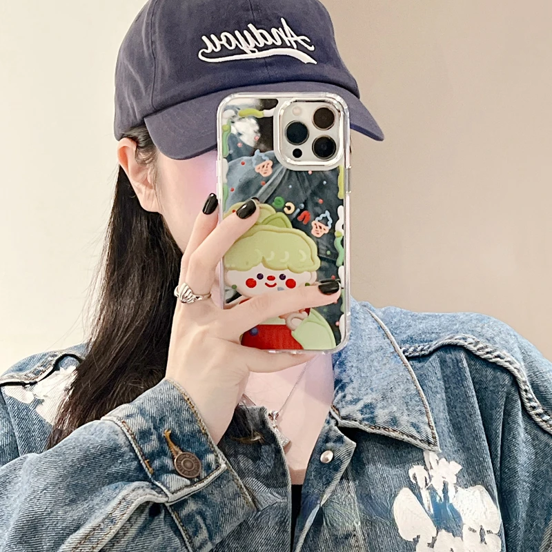

INS Style Mirror Makeup Creative Cartoon Cute Ice Cream Girl Phone Case For IPhone 14Pro Max 13Plus 12 X XR/XS Shockproof Cover