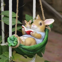 garden outdoor decoration swing rabbit sculpture hanging in tree balcony animal handicraft ornaments garden decor