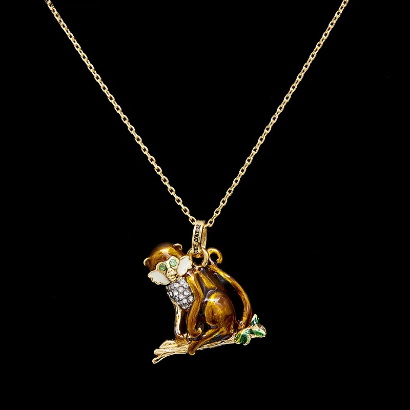 

Длинное ожерелье с коричневой маленькой обезьяной, регулируемая цепочка для свитера, эмалированная Подарочная бижутерия