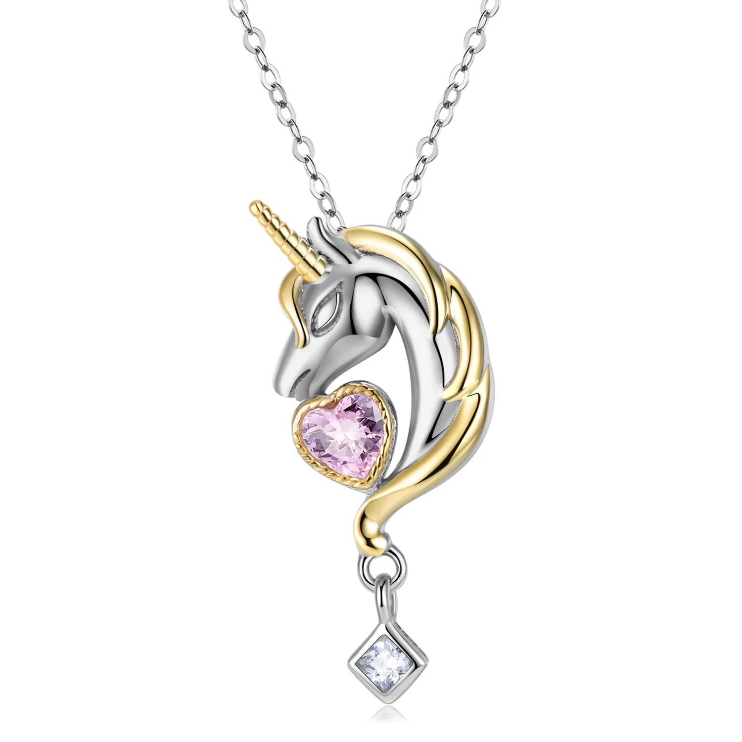 

Korean Fashion Silver Diamond Unicorn Heart Necklace for Women Love Crystal Birthstone Unicorn Zircon Jewelry Gift for Girl