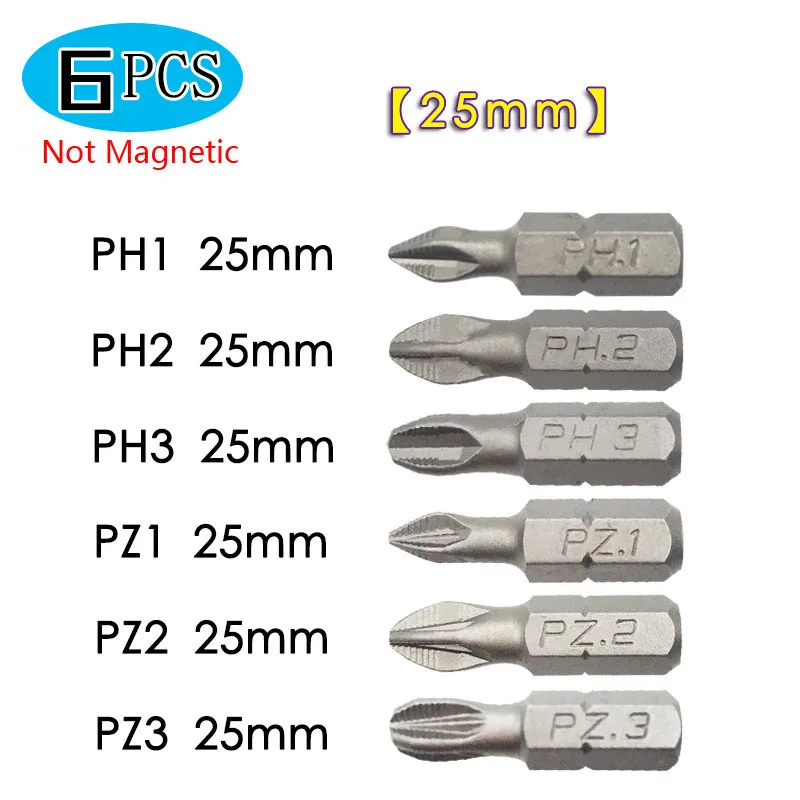 10pcs Anti Slip Electric Screwdriver Bits 1/4" Hex Shank 25mm Long Screw Drill Bit Set PH1 PH2 PH3 PZ1 PZ2 PZ3 Anti-slip Head images - 6
