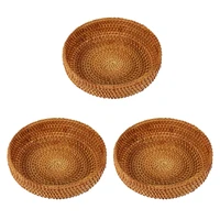 3x handmade autumn rattan weaving round storage basket fruit dish rattan bread basket for kitchen food mini container