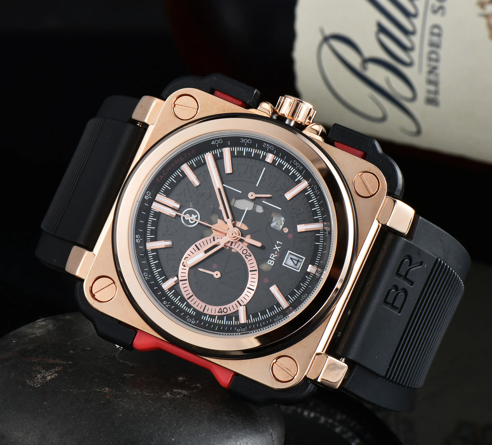 

2022 New Luxury BR-0016 Sports Brand Simple Quartz Clock Business Steel Soft Rubber Calendar Rose Square Couple Watch