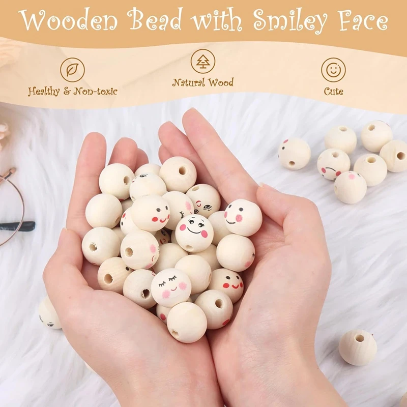 Упаковка из 100 деревянных бусин с лицом 20-миллиметровые деревянные шарики
