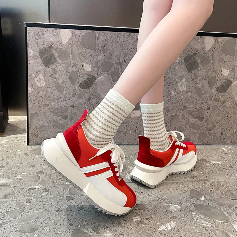 Designers Lovely Pink Chunky Sneakers Women 2023 Thick Sole Girls Sport Shoes Bright Beige Fashion Casual Vulcanized Shoes Femal