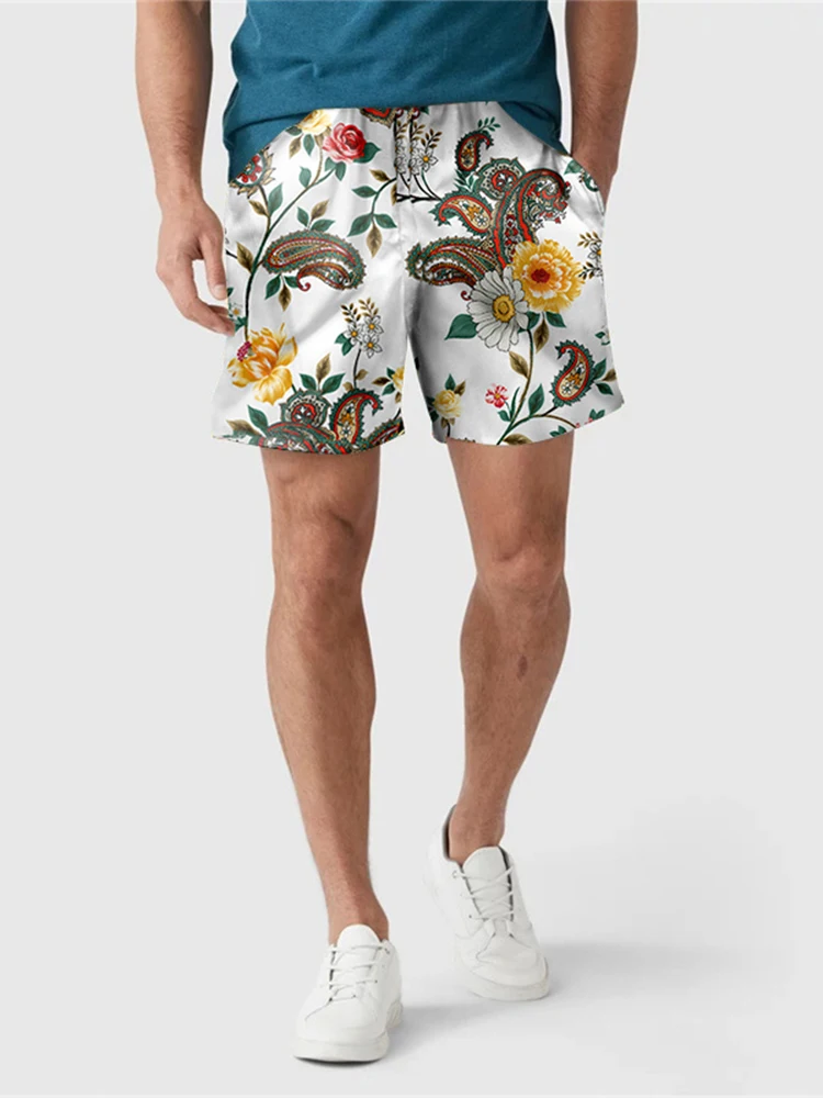 

Vintage Floral Print Men Shorts New Fashion Loose Mid Waist Short Pant Beach Holiday Casual 2022 Summer Shorts Mens Streetwear