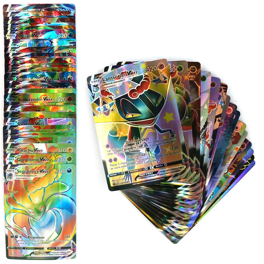 50-100Pcs Pokemon Card Spanish French 100VMAX 200 GX Best Selling Children Battle Desktop Game Tag Team Shining Vmax |