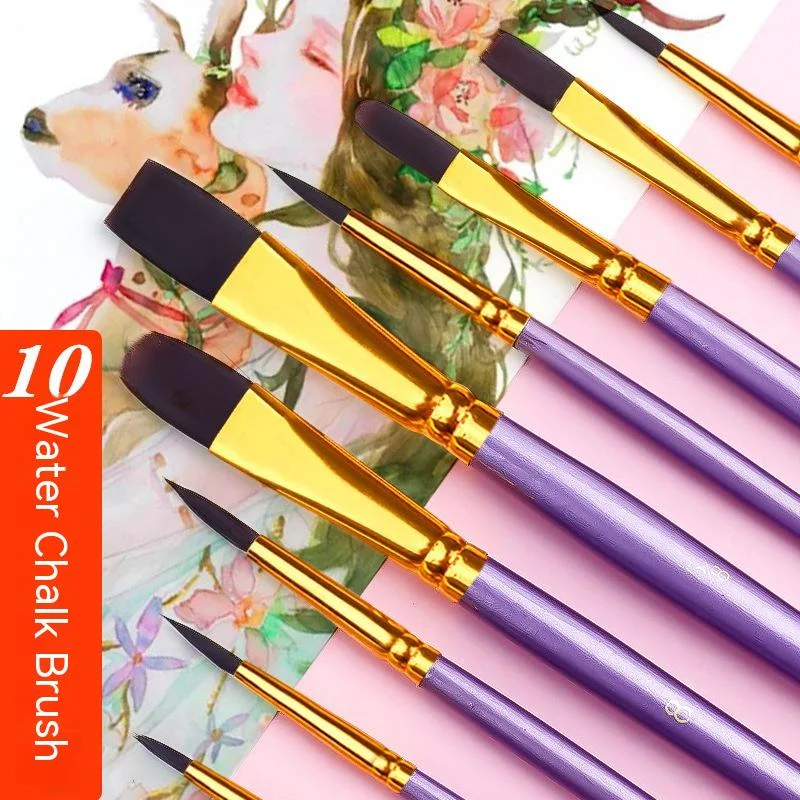 

10 Pcs Set Nylon Hair Children's Artists Painting Brush Art Special Multifunction Hook Line Short Pointed Pen Available 4 Colors