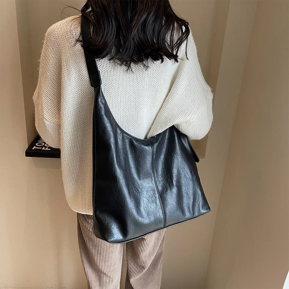 Женская большая сумка на молнии с напуском сумка-хобо из искусственной кожи