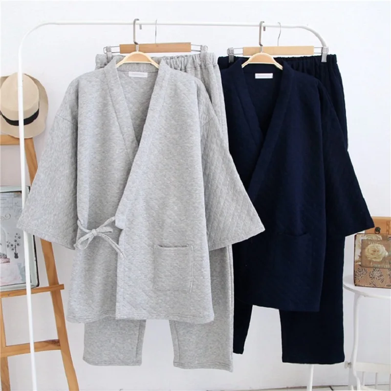 

New Cotton Kimono Set Style Masculin Male Home Pijama Winter Warm Suit Clothes Men's Masculino Loungewear Pajamas Thicken Pyjama