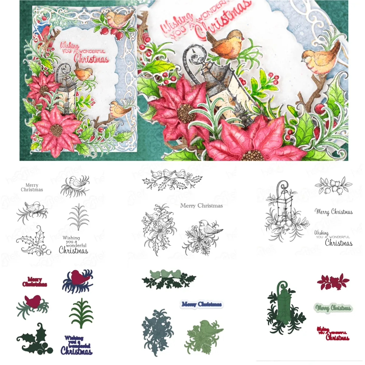 

2023 Merry Christmas Lantern Bird Tree Berry Metal Cutting Dies Clear Stamps DIY Scrapbook Diary Decoration Embossing Template