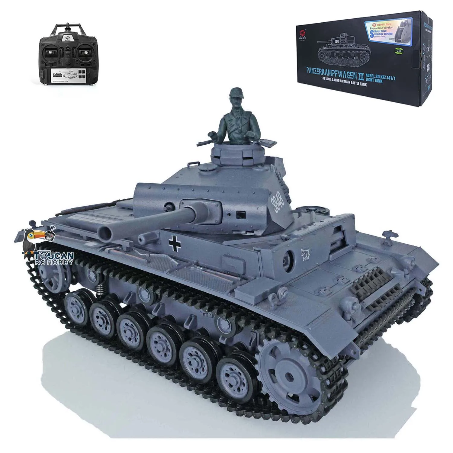 

HENG LONG 7.0 1/16 Scale 2.4G Plastic German Panzer III L RTR Gift Remote Control Tank Model 3848 Machine Gun Sound TH17339-SMT7