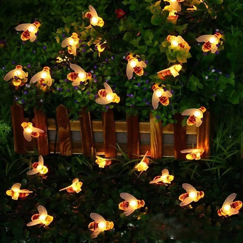 

20/50 leds Solar Powered Cute Honey Bee Led String Fairy Lights Bee Outdoor Garden Decor Fence Patio Christmas Garland Lights