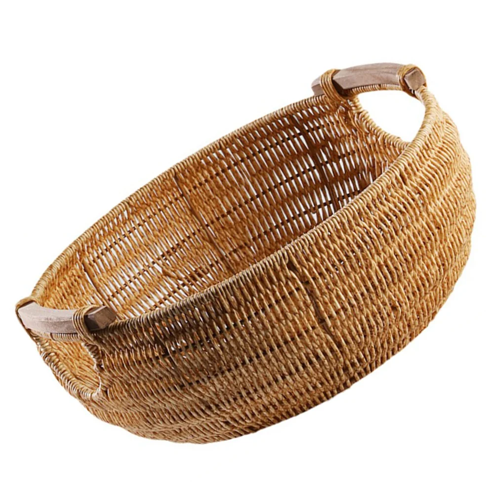 

Plastic Fruit Tray Storage Basket Home Flower Food Kitchen Vegetable Veggie Bread Handmade Decorate with Wooden Handle Indoor