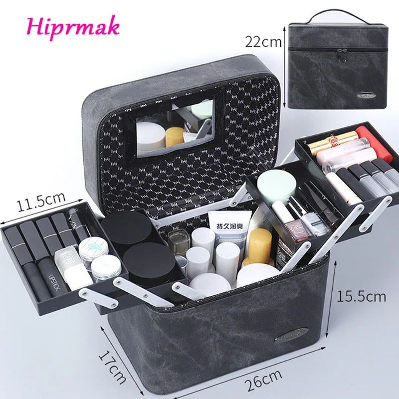 

MakeUp Organizer Bag High Capacity Cosmetic Box Solid Makeup Box Multifunction Organizer Boxes PU Portable Makeup Suitcase