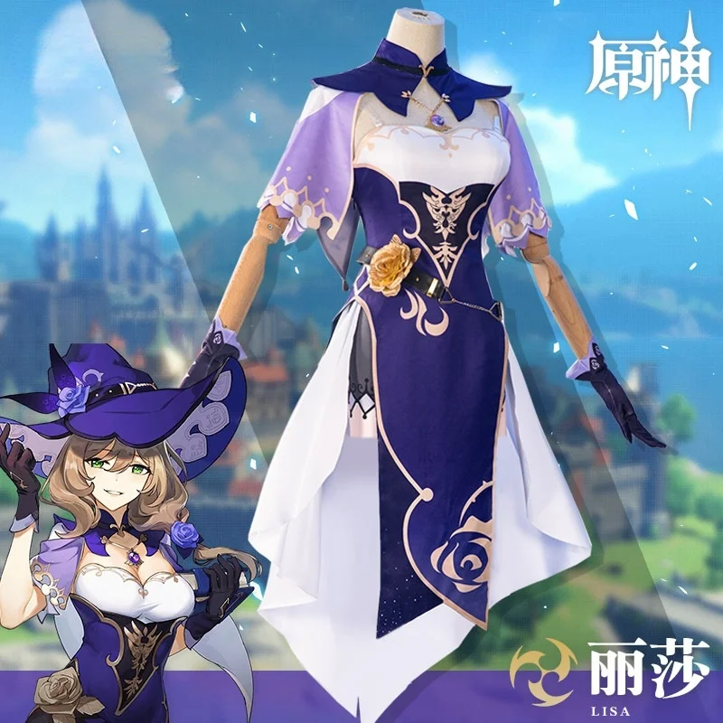 

Game Genshin Impact Lisa Witch of Purple Rose Cosplay Costume The Librarian Sexy Dress Bodysuit Halloween Party Suit NEW