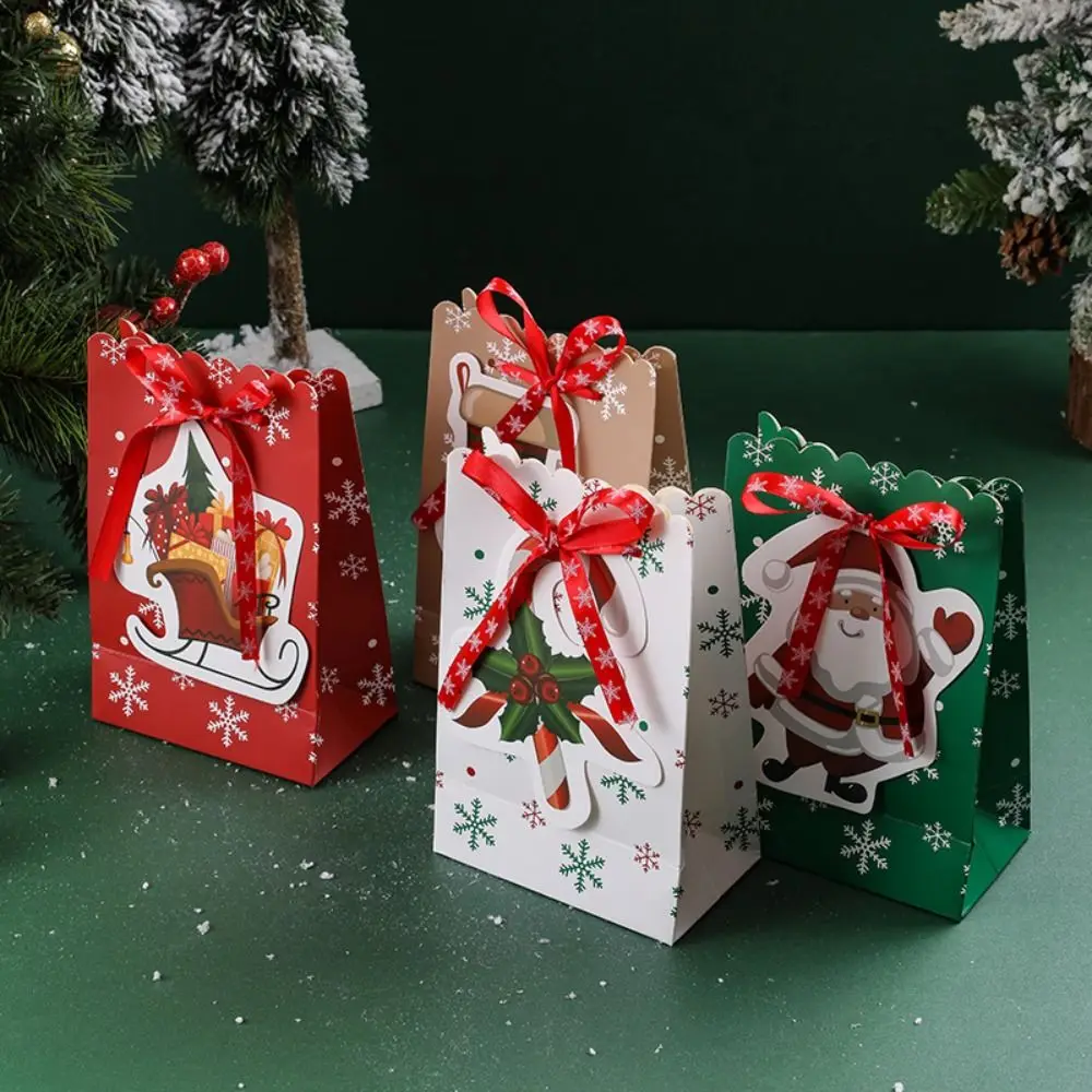

With Handle Candy Wrapping Bag Christmas Decor Cake Package Kraft Paper Gift Box Elk Christmas Gift Bags Santa Claus