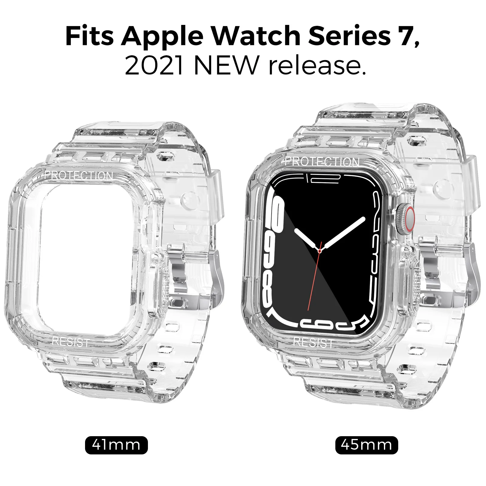 

Встроенный спортивный прозрачный ремешок + чехол для Apple Watch серии 7, ремешок серии 41 мм 45 мм, прозрачный спортивный ремешок для часов, силикон...