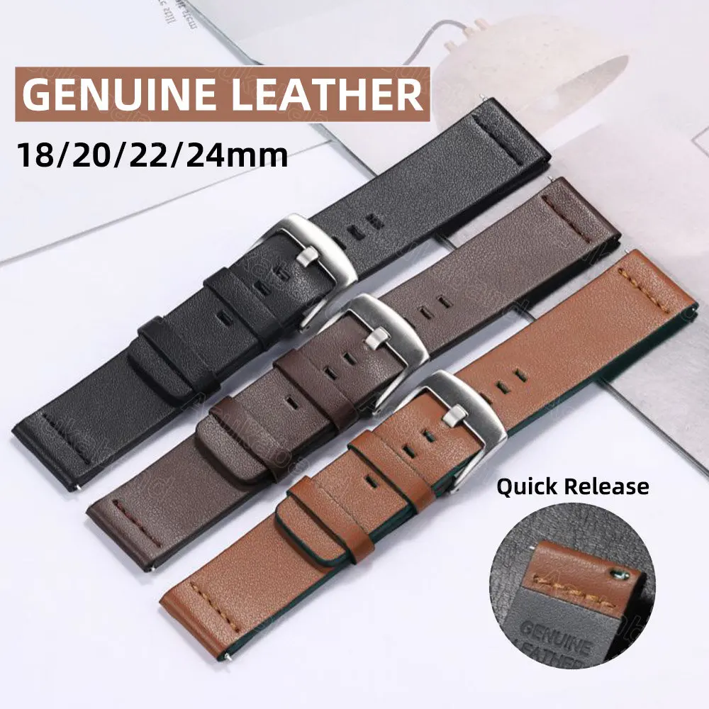 

Ремешок из натуральной кожи для Samsung Galaxy Amazfit, браслет для смарт-часов Huawei, 18 мм 20 мм 22 мм 24 мм