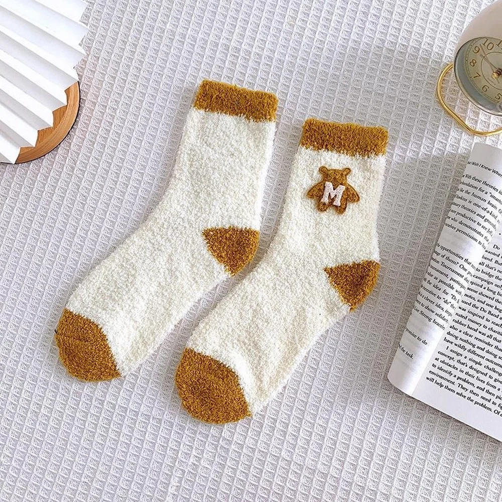5 Pairs Autumn and Winter Women Coral Fleece Bear Cute Home Floor Sleep Socks Harajuku Sweet and Cute Warm Women Socks