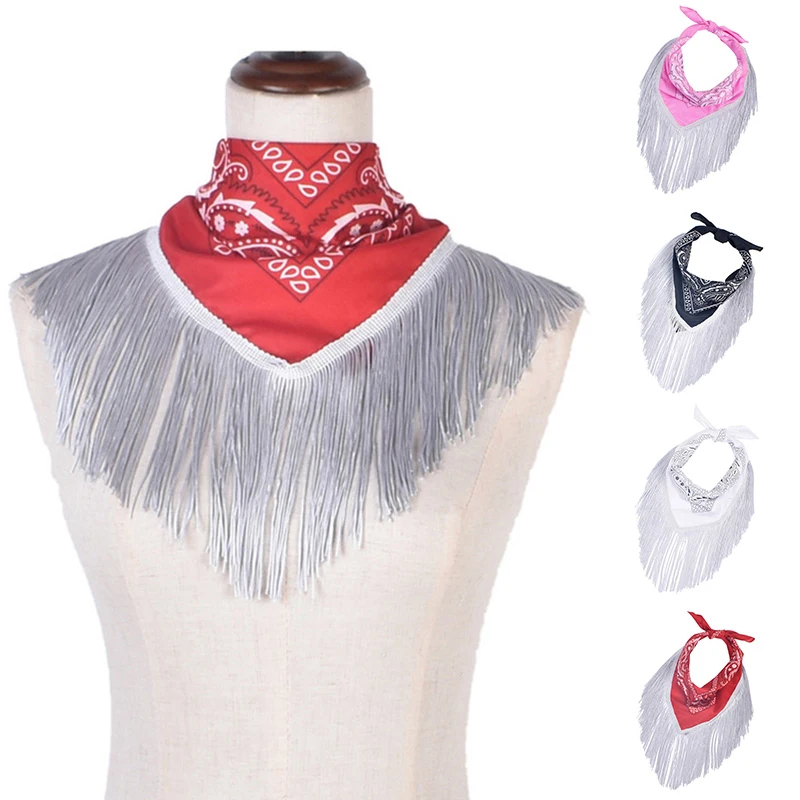

Rhinestone Fringe Bandana Cashew Pattern Hip Hop Hijab Tassel Crystal Head Scarf Small Square Scarf Versatile Turban Headscarf
