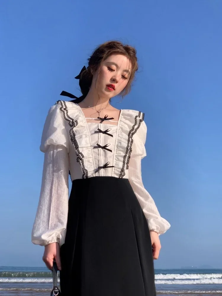 Французское винтажное платье Korobov яркая юбка с имитацией двух предметов милые