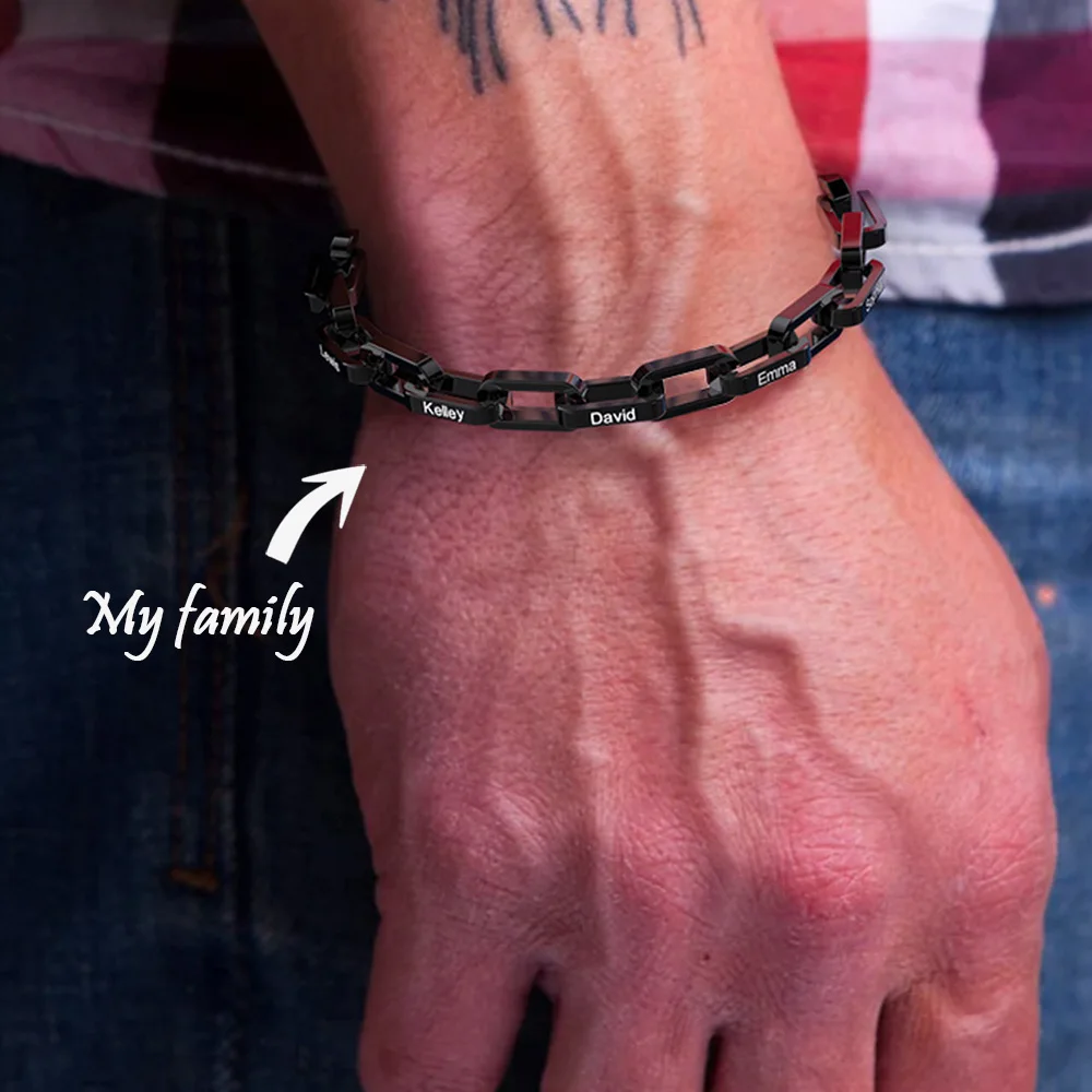 

Personalized Names Men Bracelet Stainless Steel Link Chain Bracelet Custom Family Names Bracelet Fathers Day Gift