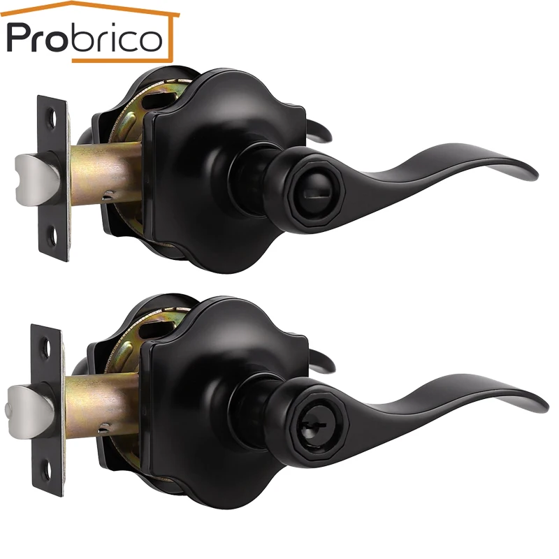Probrico черные дверные ручки вход/конфиденциальности рычаг волна стиль с Camelot