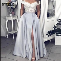 off the shoulder long evening dresses lace vintage sweetheart formal gown with pockets high slit custom made prom dress forwomen