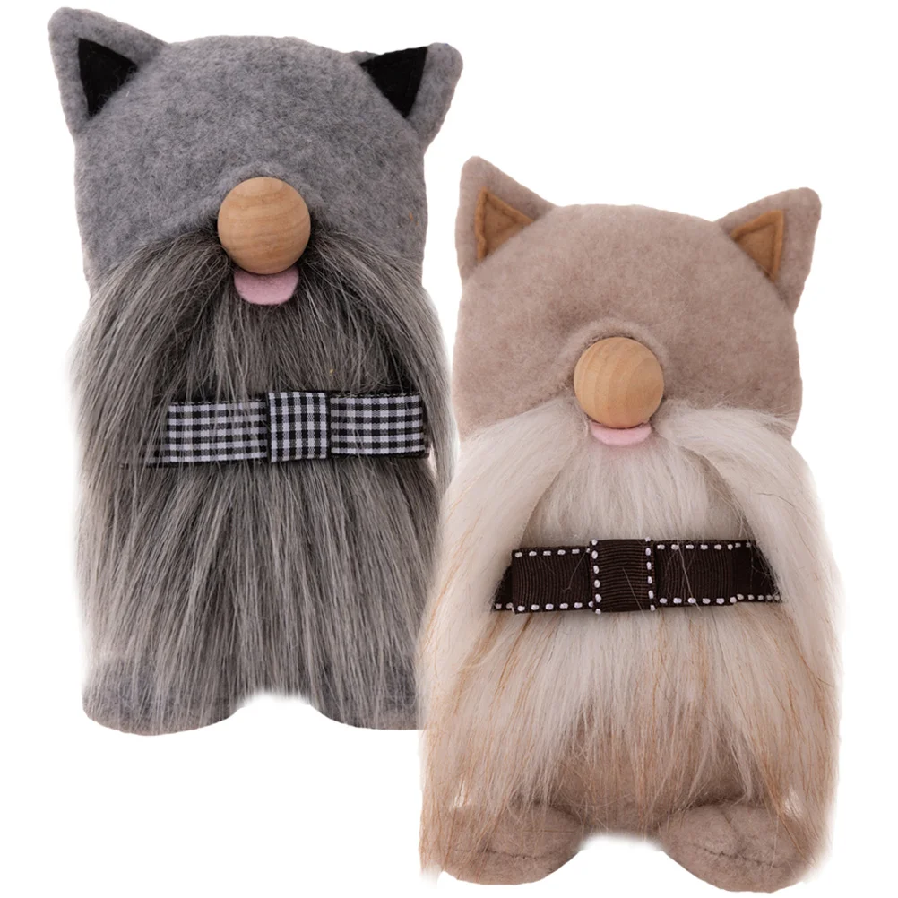 

2pcs Lovely Cat Gnome Adornments Adorable Plush Cat Gnome Decoration