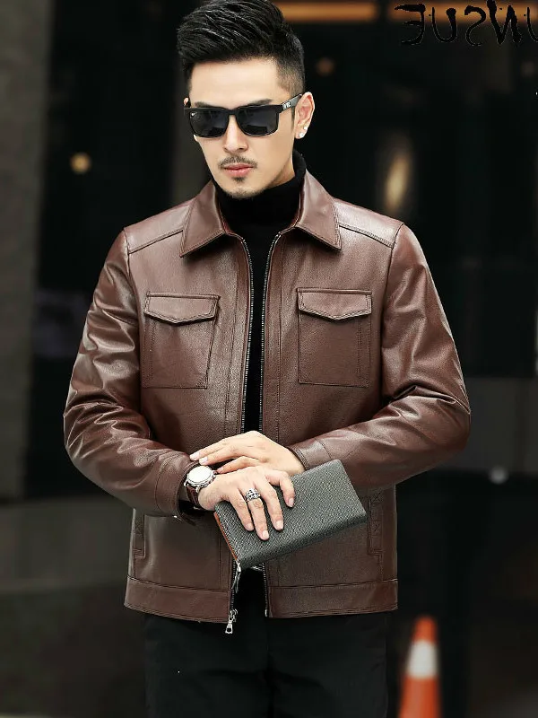 

Jacket 2023 Leather New Mens Autumn 100% Cowhide Coat Genuine Leather Jackets Men Clothing Short Vintage Coats 20-8201