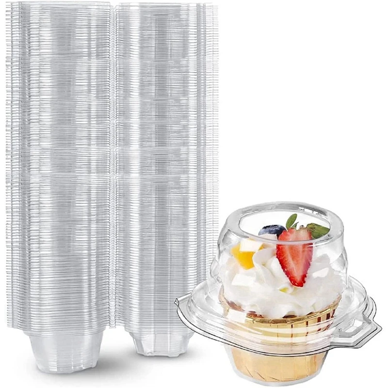 

50-Pack Individual Cupcake Containers Stackable Single Compartment Disposable Carrier Holder Box With Airtight Dome Lid