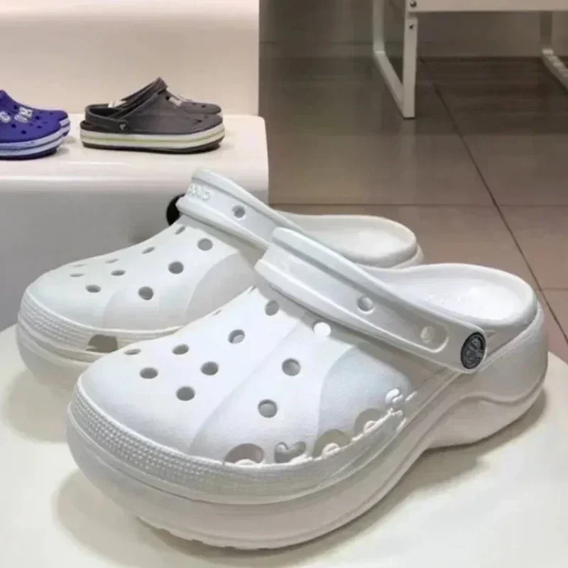 Классические однотонные сабо сандалии для девочек белые тапочки на высоком