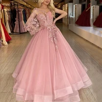 pink sexy lace appliqued evening dresses fashion women party gown prom dresses long beach 2023 robe soiree arabic dubai plus