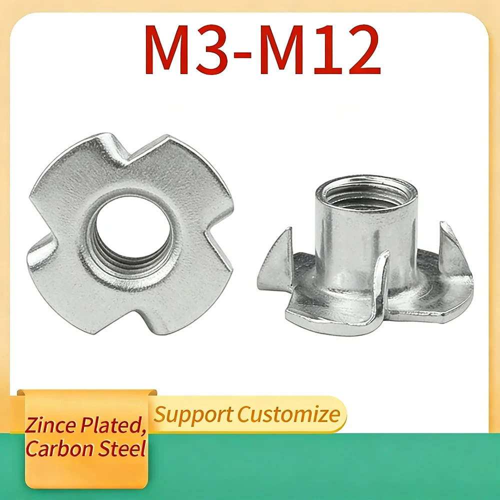 

Гайки-вставки T-образные оцинкованные 4-х когтевые M3-M12