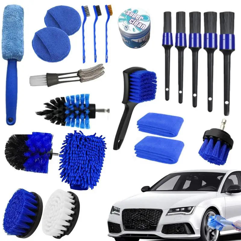 

Car Wash Brush Set 30pcs Interior Detail Brush Kit High-density Bristles Car Brushes Auto Interior Brush Wet And Dry For