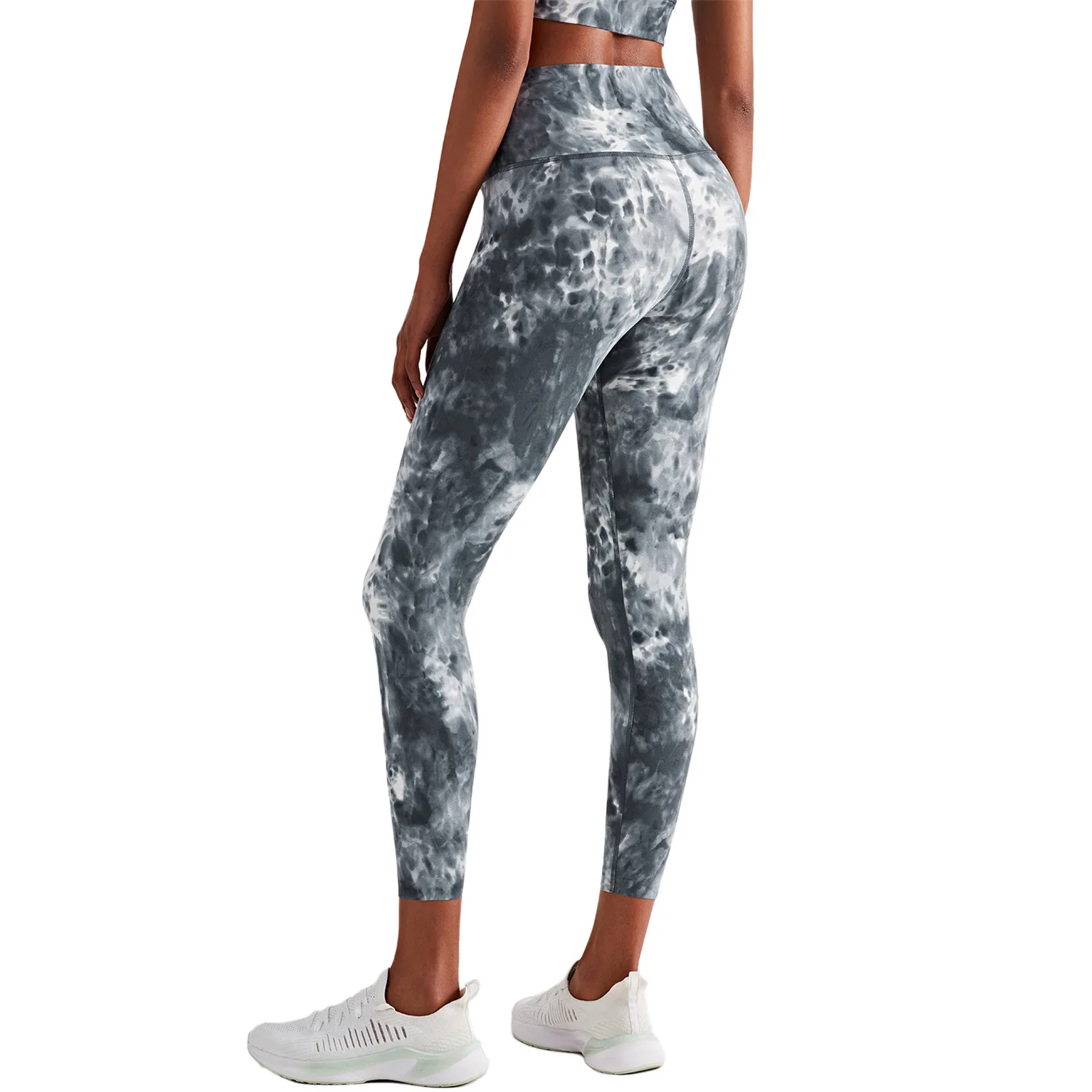 Women Fitness Sports Pants Bronzing Printing Tie-dye Seamless Foot High Waist Tights Yoga Leggings Soft Comprehensive Training