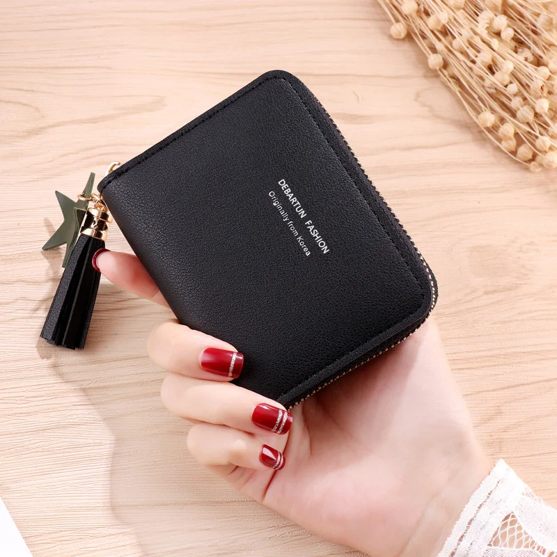 

Fashion Women's Wallets Short PU Zero Wallet Star Tassels Zipper Coin Purse Student Mini Portable Clutches Children's Card Bag