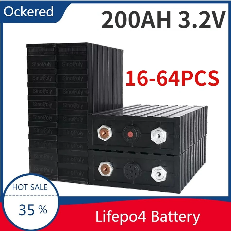 

16-64 Pcs Energy Storage Batteri 3.2v 200ah Cell Lifepo4 Battery For Electric Car Energy Solar With Studs And Lug EU US Tax Free