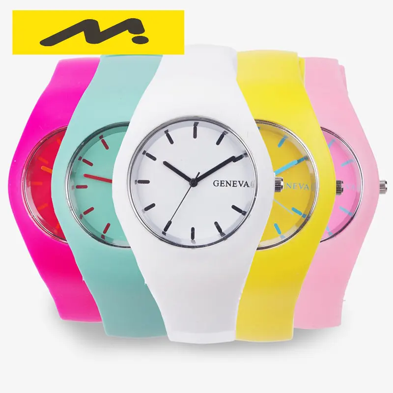 

Men watch Women Cream Color Ultra-thin Fashion Gift Silicone Strap Leisure Watch Geneva Sport Wristwatch Women's Jelly Watches