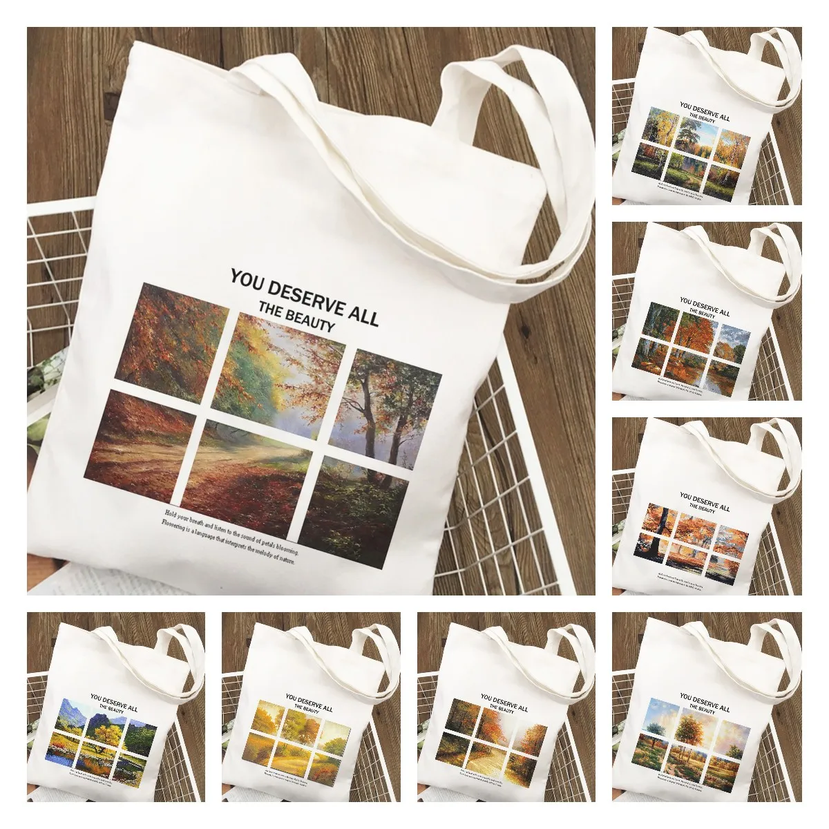 

Oil Painting Shoulder Bag Canvas Bag Harajuku Shopper Bag Fashion Casual Summer Shoulder Bags Tote Shopper Bag Printed Totebag