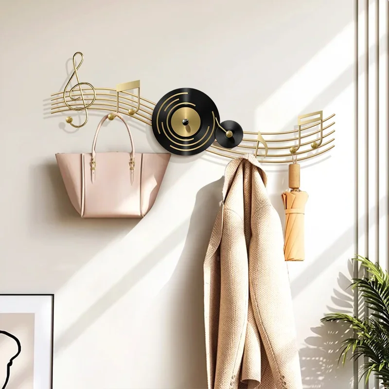 Mental Clothes Rack Stand 8 Hooks Creative Music Notation Design Wall Mounted Coat No Punching Required Light Luxury 스탠드옷걸이