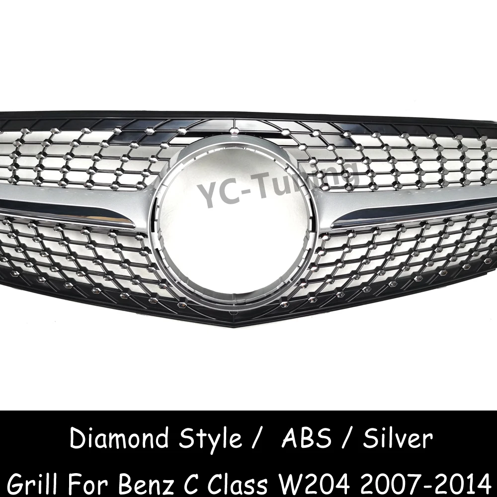 W204 Diamond Style Серебристая/Черная решетка переднего бампера для Mercedes Benz C Class C200 C230 C250